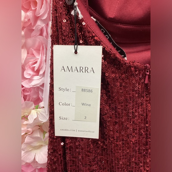 Amarra 88586 Size 2 Wine Beaded Long Dress Open Back V Neck Mermaid NWT - Picture 5 of 6
